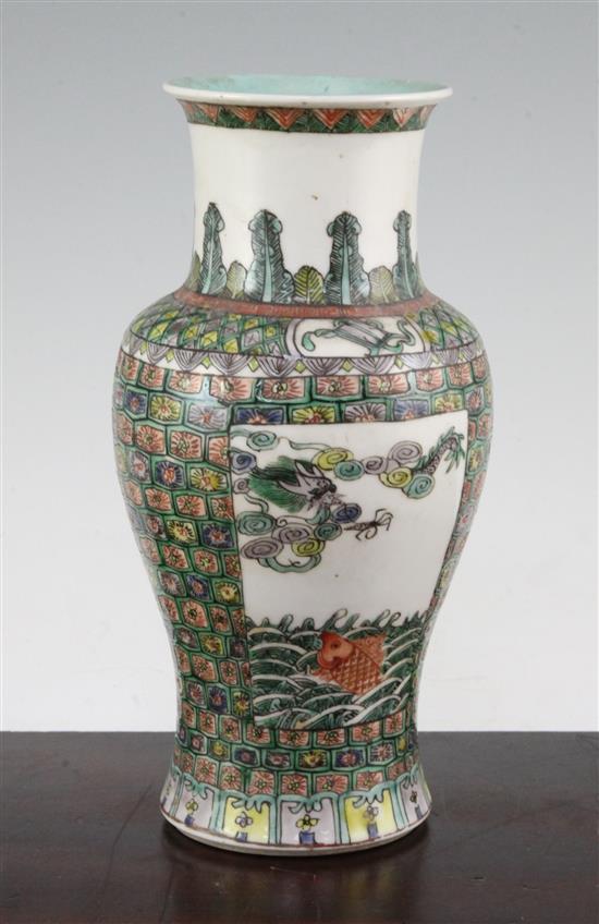 A Chinese famille verte baluster vase, early 20th century, 23.5cm.